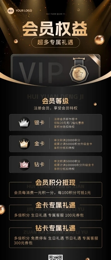 商场会员等级规则商务黑金长图海报AIGC