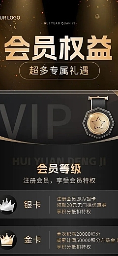 商场会员等级规则商务黑金长图海报AIGC