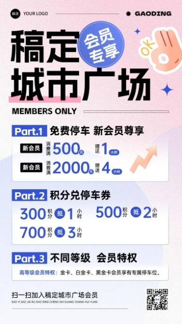 商场会员积分停车权益渐变几何手机竖版海报AIGC预览效果