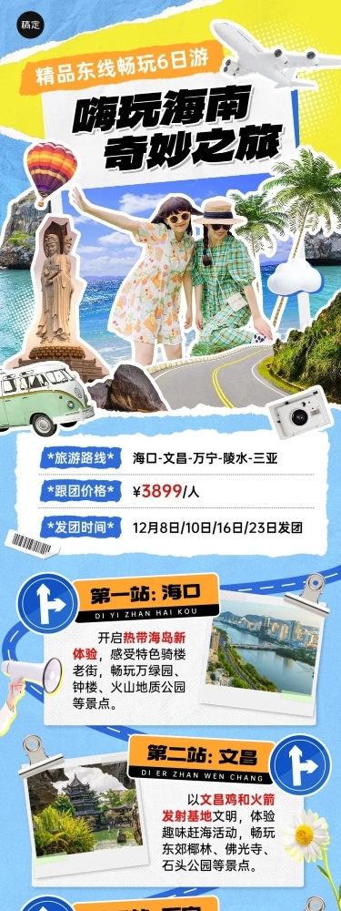 旅游出行攻略指南拼贴画风文章长图AIGC