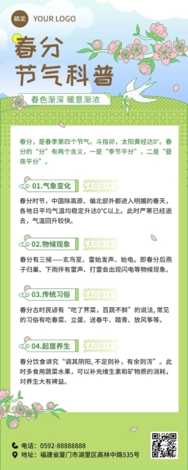 春分通用节气科普长图海报预览效果