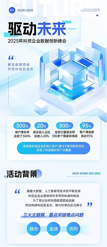 企业创新数据会议活动宣传3d清透感多画布文章长图aigc