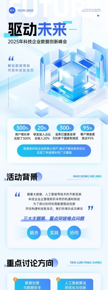 企业创新数据会议活动宣传3d清透感多画布文章长图aigc
