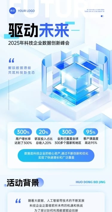 企业创新数据会议活动宣传3d清透感多画布文章长图aigc