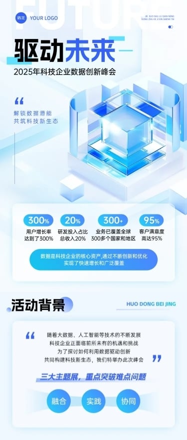 企业创新数据会议活动宣传3d清透感多画布文章长图aigc