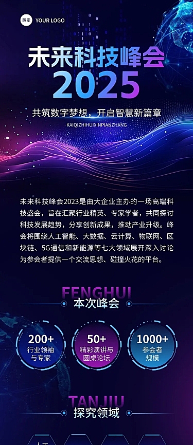 科技感峰会互联网活动宣传多画布长图文章长图aigc
