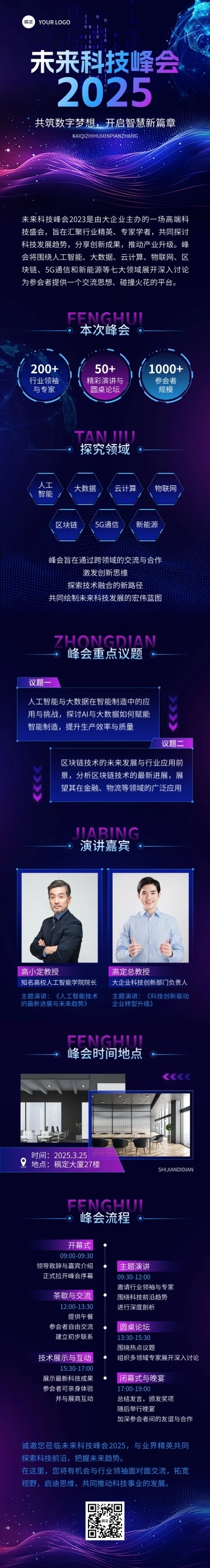 科技感峰会互联网活动宣传多画布长图文章长图aigc