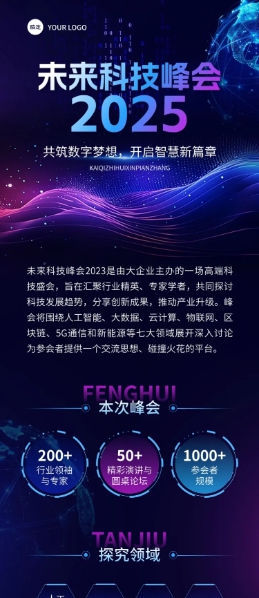 科技感峰会互联网活动宣传多画布长图文章长图aigc