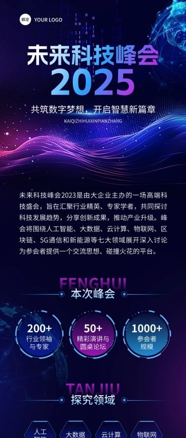 科技感峰会互联网活动宣传多画布长图文章长图aigc