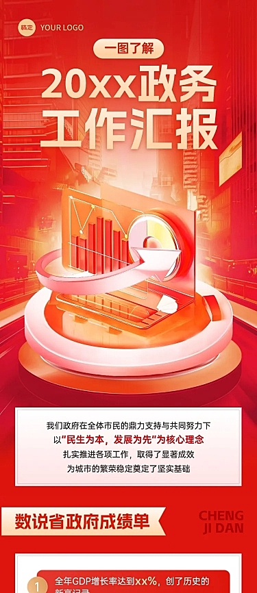工作汇报一图读懂政务3d红色多画布文章长图aigc