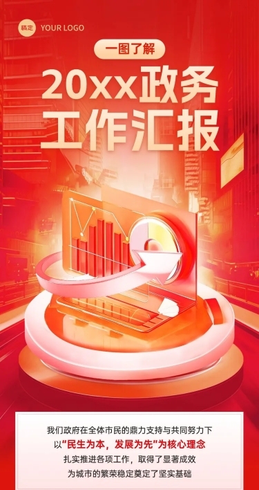 工作汇报一图读懂政务3d红色多画布文章长图aigc