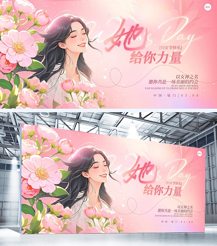 38妇女节唯美感插画女性展板AIGC