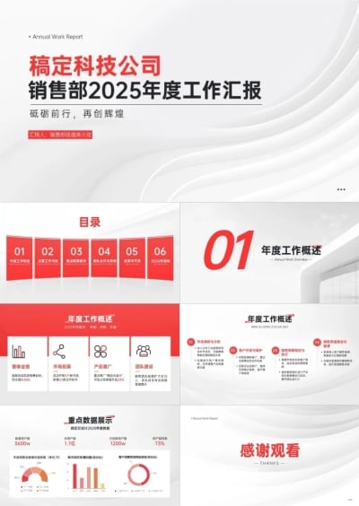 工作总结企业宣传红色简约PPT套装AIGC