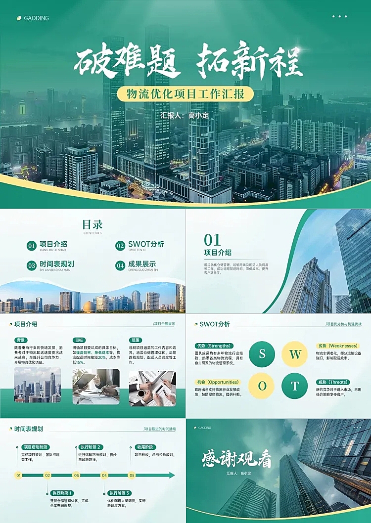 绿色总结企业行政工作汇报商务感PPT套装AIGC