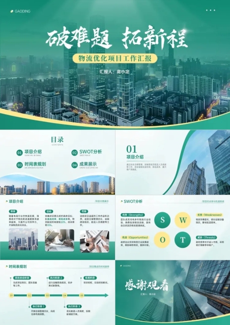 绿色总结企业行政工作汇报商务感PPT套装AIGC预览效果