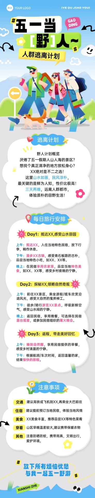 五一51劳动节露营活动旅游出行科普攻略文章长图AIGC预览效果