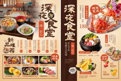 促销感日式中式餐厅营销宣传餐饮菜单/价目表印刷海报DM