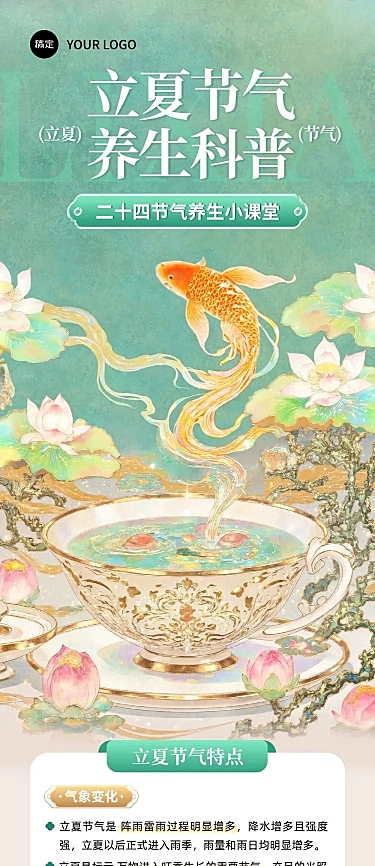 立夏通用节气养生科普文章长图AIGC