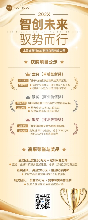 点击进入编辑 金色科技感获奖名单奖项喜报长图海报AIGC预览效果