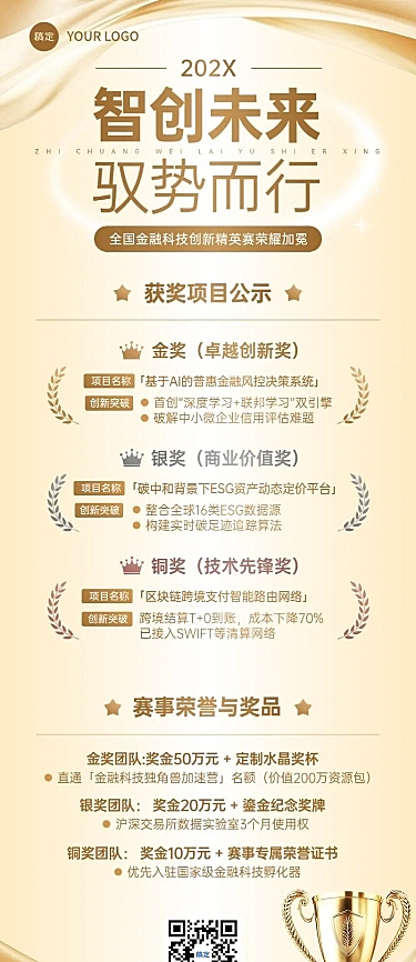 金色科技感获奖名单奖项喜报长图海报AIGC