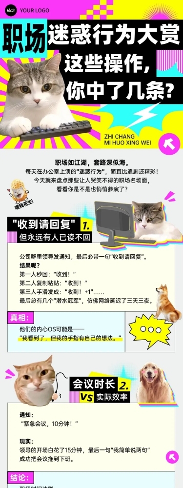 趣味猫咪梗图表情包职场玩梗话题多画布文章长图aigc
