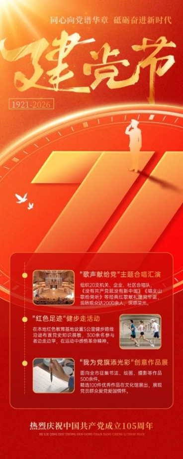建党节政务组织活动宣传政务感长图海报AIGC预览效果