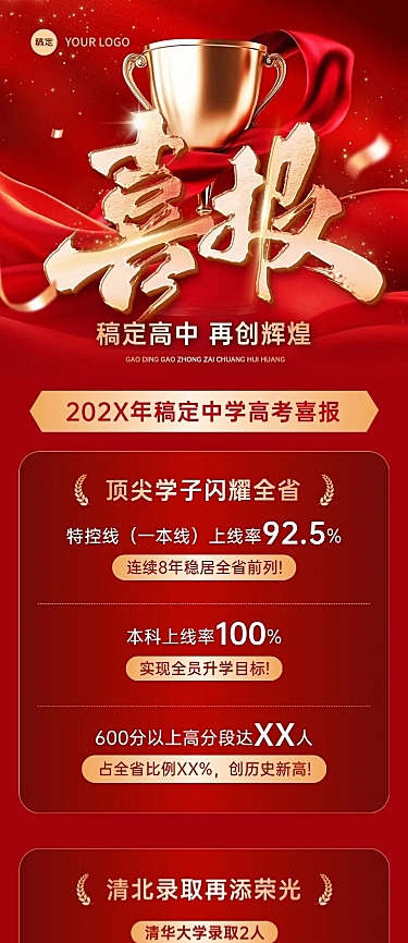 高考喜报教育培训喜庆感文章长图