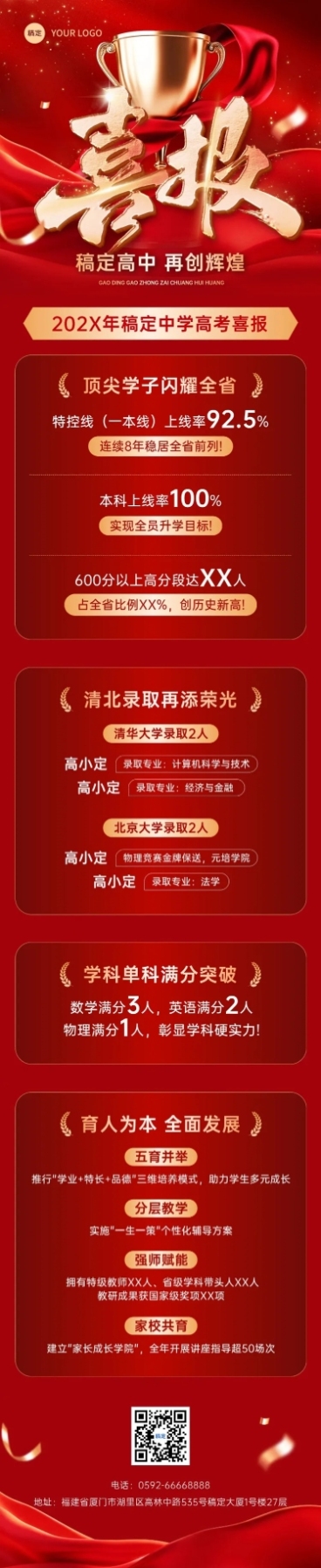 高考喜报教育培训喜庆感文章长图预览效果
