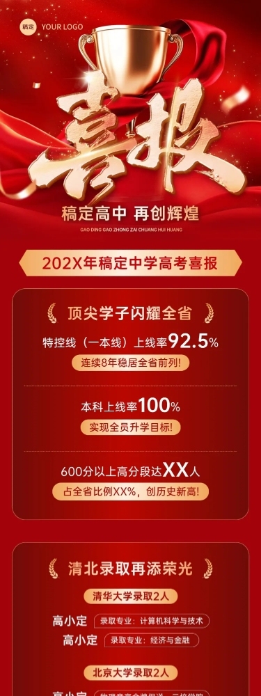 高考喜报教育培训喜庆感文章长图
