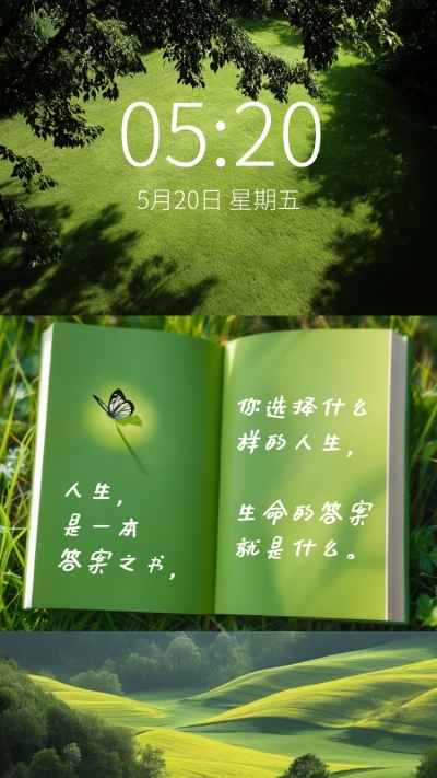 绿色系实景拼贴全屏手机壁纸aigc