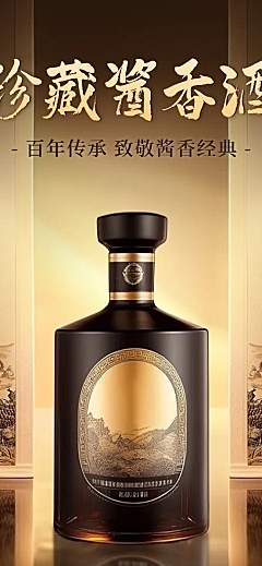 白酒中式奢华金色系酒品商品详情页AIGC