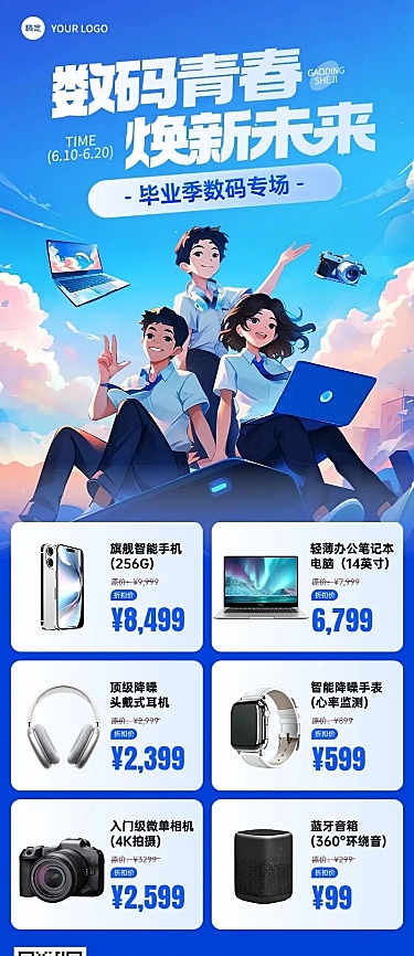 毕业季3C数码营销活动促销感长图海报