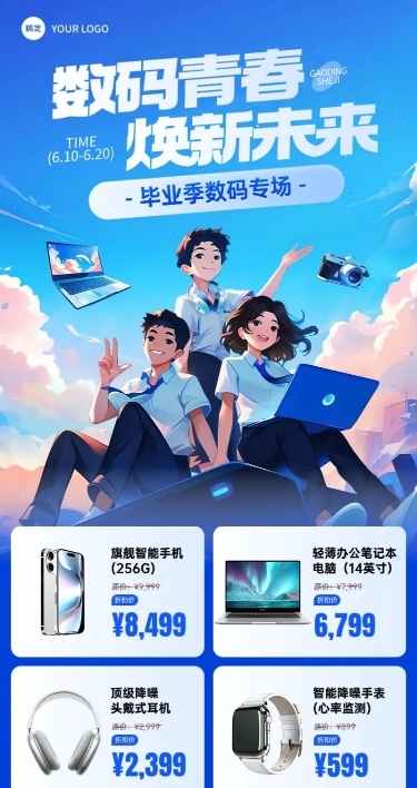 毕业季3C数码营销活动促销感长图海报