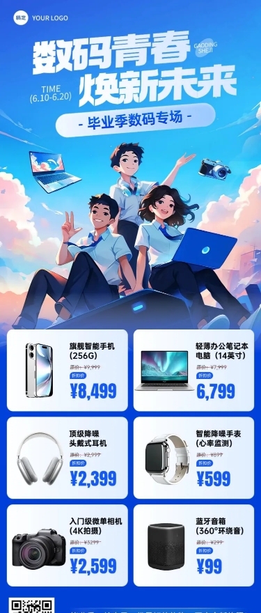 毕业季3C数码营销活动促销感长图海报