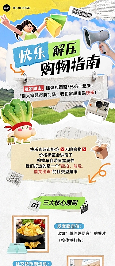 商超零售品牌促销活动拼贴风公众号推文文章长图aigc
