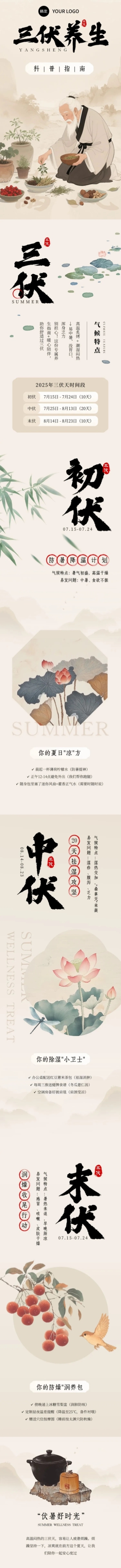 三伏养生科普古典感文章长图预览效果
