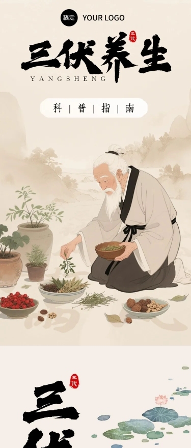 三伏养生科普古典感文章长图