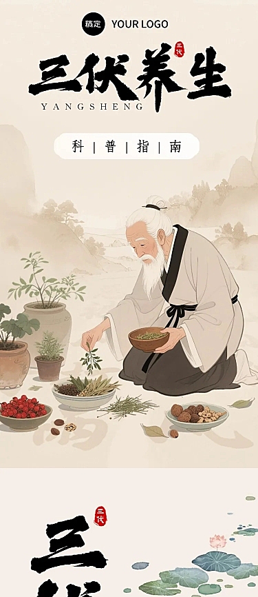 三伏养生科普古典感文章长图