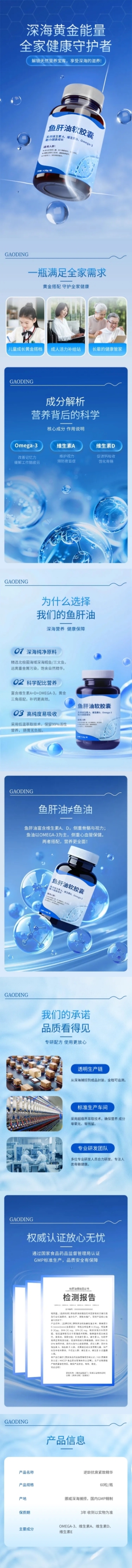 蓝色食品保健补品鱼肝油商品详情页AIGC预览效果