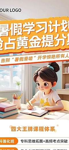 教育培训K12小学初中高中暑假班招生招生拼团宣传长图海报AIGC