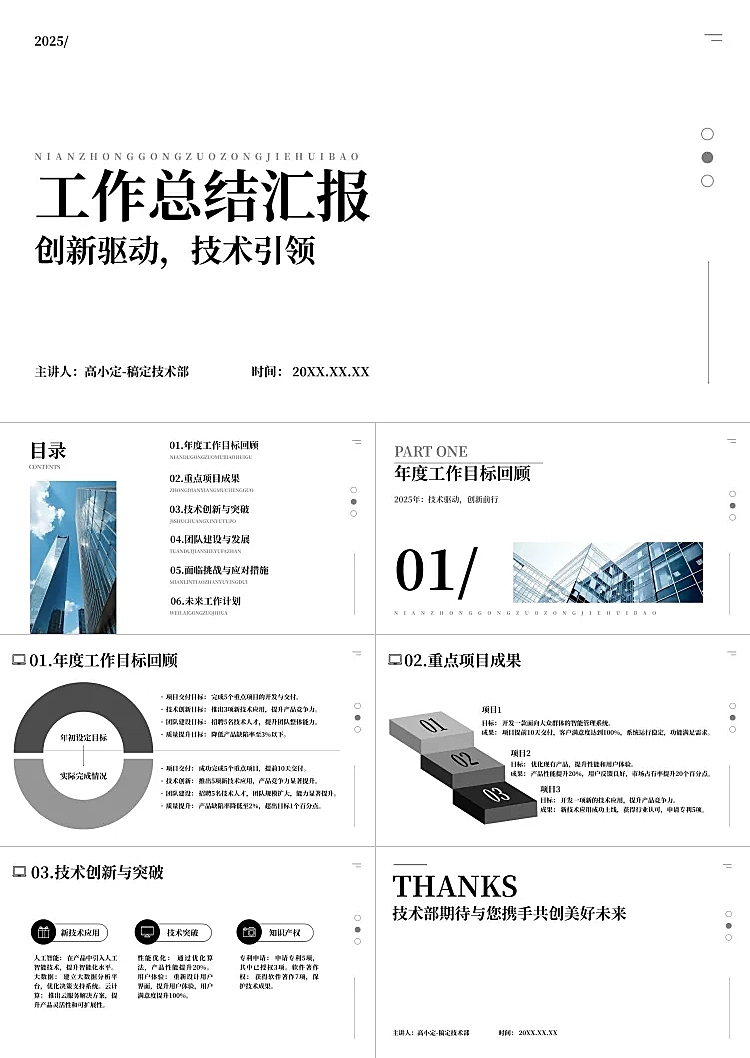 极简风白色简约工作总结汇报年中总结PPT套装aigc