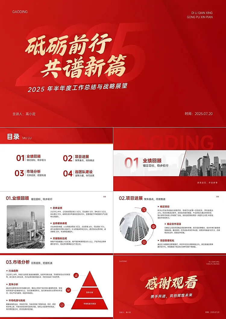 年中总结红色商务风工作项目汇报PPT套装aigc