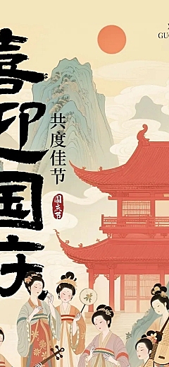 中秋国庆双节营销活动中式感文章长图AIGC