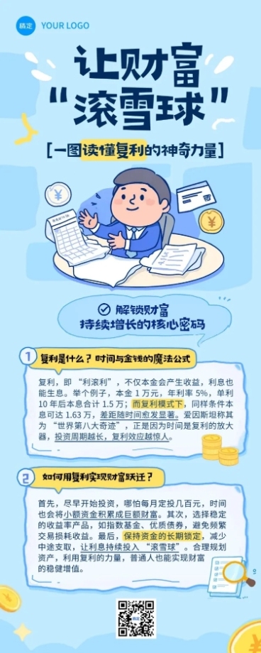 金融知识科普蓝色趣味感投资理财长图海报AIGC预览效果