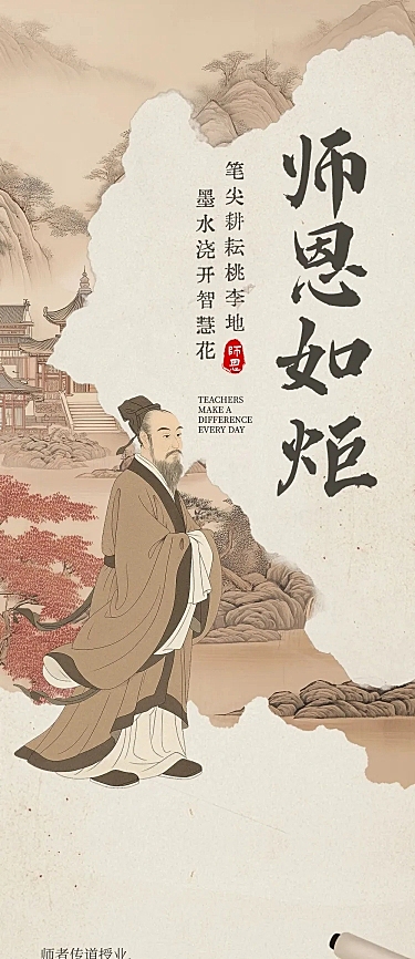 教师节营销中式感文章长图AIGC