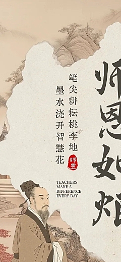 教师节营销中式感文章长图AIGC