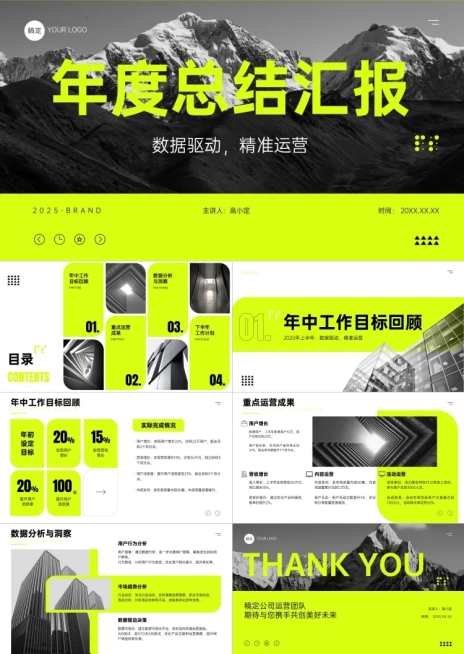 年度工作总结汇报时尚撞色潮酷风PPT套装AIGC预览效果