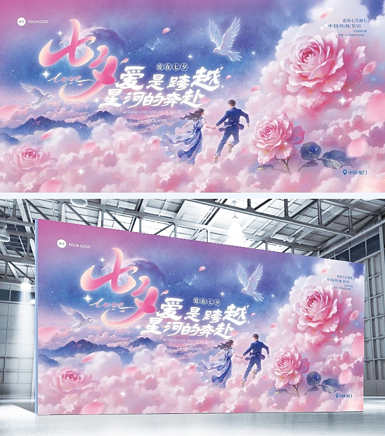 七夕节日活动梦幻感展板AIGC