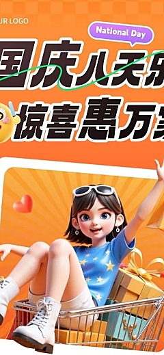 中秋国庆双节营销零售国庆促销活动趣味感文章长图AIGC