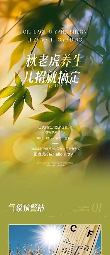 秋季秋老虎养生科普公众号推文文章长图AIGC